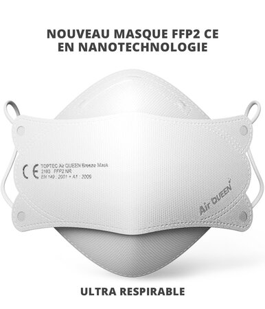 Masque CE FFP2 Nanotechnologie Nouvelle Génération - coloris blanc - Lot de 10 Pièces