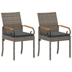 vidaXL Chaises de jardin avec coussin 2 Pièces Gris et Gris foncé