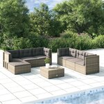 vidaXL Salon de jardin 7 Pièces avec coussins Gris Résine tressée