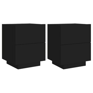 vidaXL Armoires de chevet et lumières LED 2 Pièces noir bois d'ingénierie