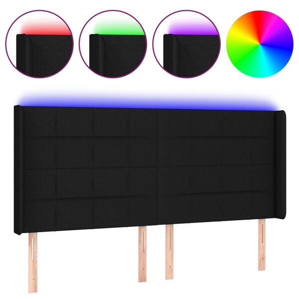 vidaXL Tête de lit à LED Noir 203x16x118/128 cm Tissu