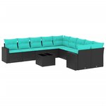 vidaXL Salon de jardin 11 Pièces avec coussins noir résine tressée