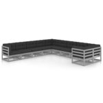 vidaXL Salon de jardin 10 Pièces avec coussins Gris Bois de pin massif