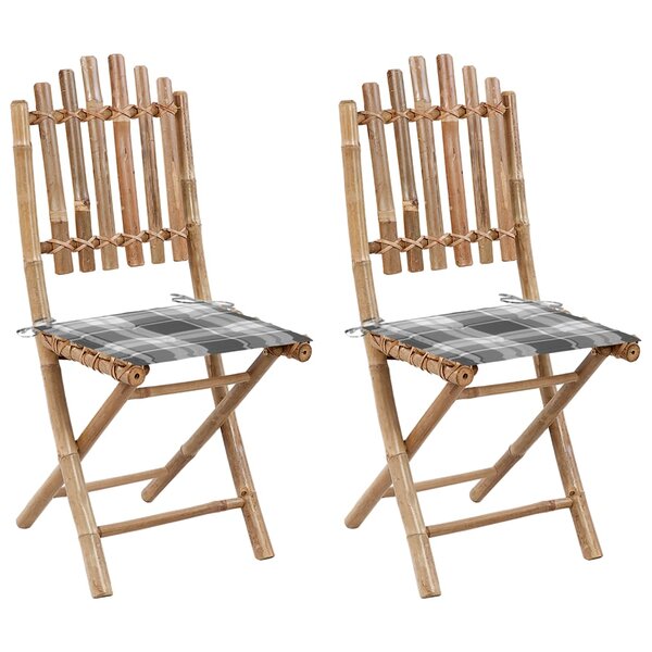 vidaXL Chaises pliables de jardin 2 Pièces avec coussins Bambou