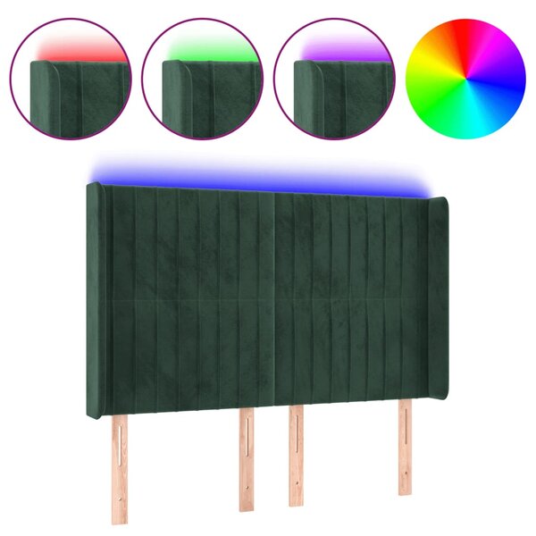 vidaXL Tête de lit à LED Vert foncé 147x16x118/128 cm Velours