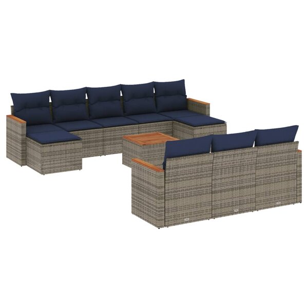 vidaXL Salon de jardin 11 Pièces avec coussins gris résine tressée