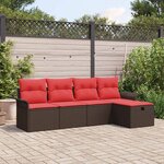 vidaXL Ensemble de canapé de jardin 5 Pièces Marron et rouge polyrotin