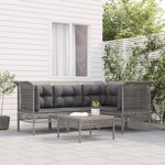 vidaXL Salon de jardin 5 Pièces avec coussins Gris Résine tressée