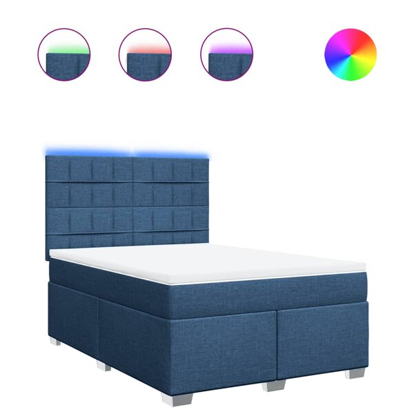 vidaXL Sommier à lattes de lit avec matelas Bleu 140x200 cm Tissu