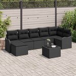 vidaXL Ensemble de canapé de jardin avec coussin 8 Pièces Noir Poly rotin