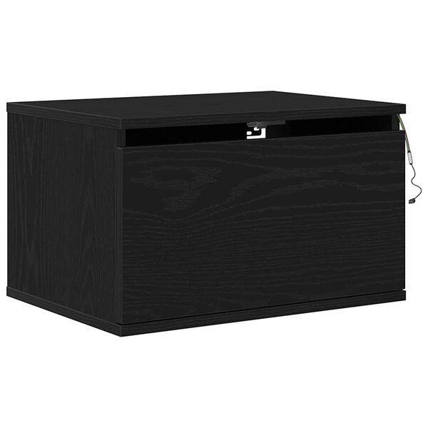 Meuble de chevet vidaXL avec LED monté au mur en chêne noir 50x36x30 cm