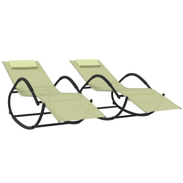 vidaXL Chaises longues à bascule lot de 2 crème acier et textilène