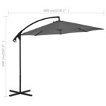 vidaXL Parasol en porte-à-feux avec poteau Acier 300 cm Anthracite