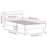 vidaXL Cadre de lit tête de lit et lumières LED gris béton 90x190 cm