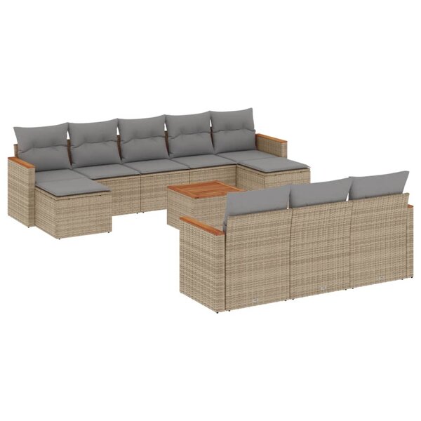 vidaXL Salon de jardin 11 Pièces avec coussins beige résine tressée