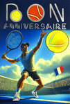 65-1426 Carte Bon ANNIVERSAIRE TENNIS Texte ARGENTÉ Brillant avec Enveloppe 12x17 5cm Pour sportif sportive tennisman tenniswoman joueur joueuse sport de raquette balle jaune court supporter la France