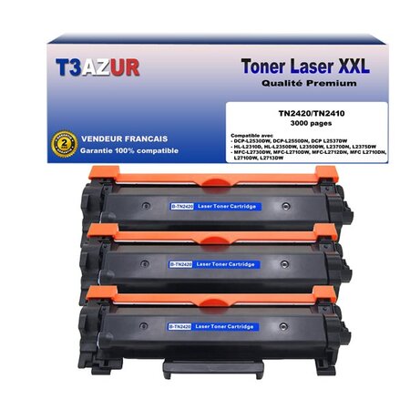 3 Toners compatibles avec Brother TN2420 pour Brother HL-L2372DN  L2375DW  L2357DW  L2370DN  L2310D  L2350DW  L2395DW - 3 000 pages - T3AZUR