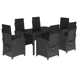 vidaXL Ensemble à manger de jardin coussins 7Pièces Noir Résine tressée