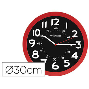 Q-connect horloge murale - Plastique - Diamètre 30 cm - Rouge