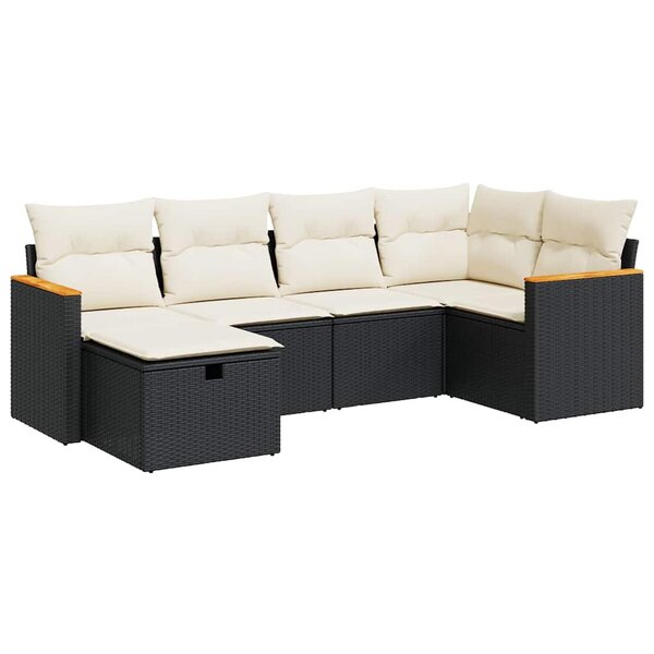 vidaXL Salon de jardin 6 Pièces avec coussins noir résine tressée