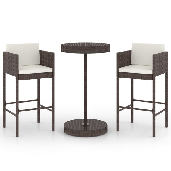 vidaXL Meubles de bar de jardin 3Pièces et coussins Résine tressée Marron