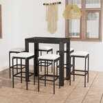 vidaXL Ensemble de bar de jardin 7 Pièces et coussins Résine tressée Noir