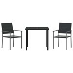 vidaXL Ensemble de salle à manger pour jardin 3 Pièces Noir Poly rotin