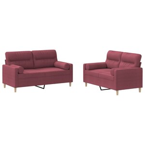 vidaXL Ensemble de canapés 2 Pièces avec coussins rouge bordeaux tissu