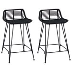 vidaXL Tabouret de bar 2 pc Noir 44 x 45 x 76 cm Rattan et Acier