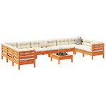 vidaXL Salon de jardin avec coussins 11Pièces cire marron bois pin massif