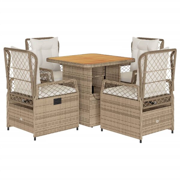 vidaXL Ensemble à manger de jardin avec coussins 5Pièces Beige poly rotin