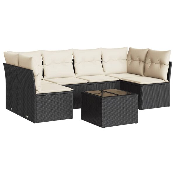vidaXL Salon de jardin 7 Pièces avec coussins noir résine tressée