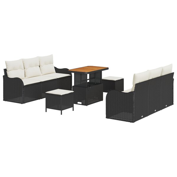 Ensemble de Canapé de Jardin 9 Pièces avec Coussins Noir Poly Rotin Acacia vidaXL