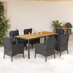 vidaXL Ensemble à manger de jardin coussins 7Pièces Noir Résine tressée
