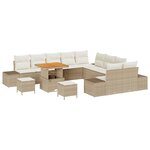 vidaXL Ensemble de Canapés de Jardin de 13 Pièces avec Coussins Beige Poly Rattan