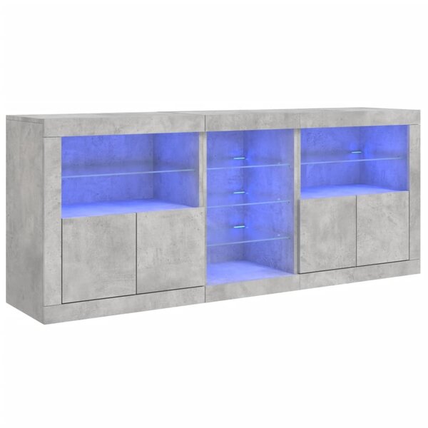 vidaXL Buffet avec lumières LED gris béton 181 5x37x67 cm