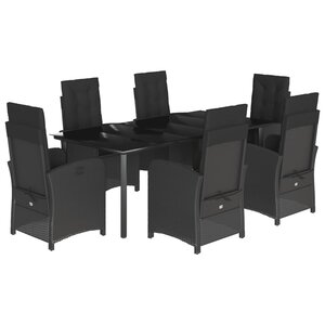 vidaXL Ensemble à manger de jardin coussins 7Pièces Noir Résine tressée