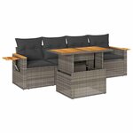 vidaXL Salon de jardin 5 Pièces avec coussins gris résine tressée acacia
