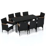 vidaXL Ensemble à manger de jardin coussins 9Pièces Résine tressée Noir