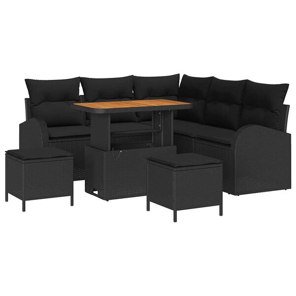 vidaXL Ensemble de canapé de jardin avec coussin 8 Pièces Noir Poly rotin