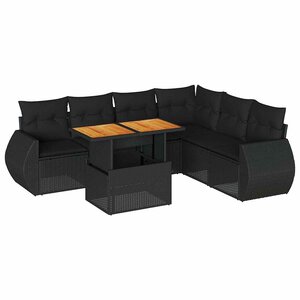vidaXL Salon de jardin 7 Pièces avec coussins noir résine tressée