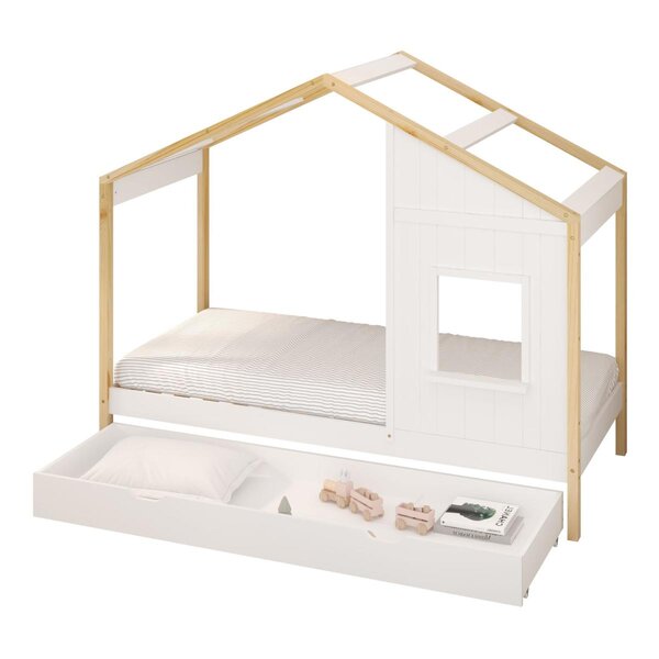 Lit Beau cabane tiroir nat.-blanc + matelas