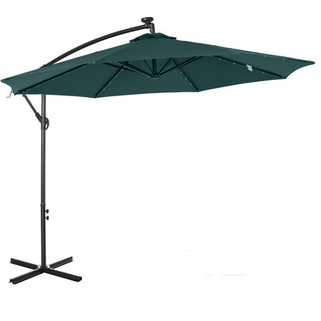 Parasol déporté octogonal parasol LED inclinable manivelle piètement acier dim. Ø 3 x 2 6H m vert