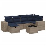 vidaXL Salon de jardin 7 Pièces avec coussins gris résine tressée