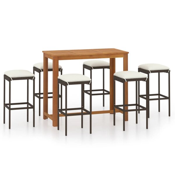 vidaXL Ensemble de bar de jardin avec coussins 7 Pièces Marron