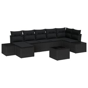 vidaXL Ensemble de canapé de jardin avec coussin 8 Pièces Noir Poly rotin