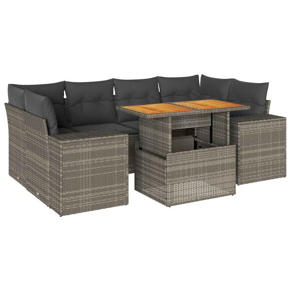vidaXL Salon de jardin avec coussins 7 Pièces gris résine tressée