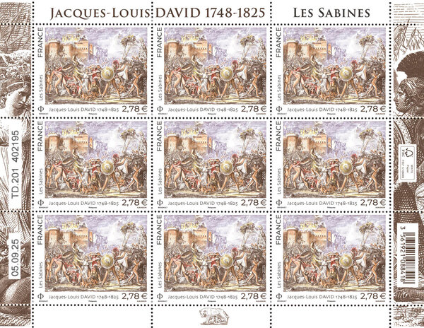 Feuille de 9 timbres - Jacques-Louis David - Lettre Verte