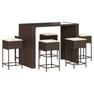 vidaXL Ensemble de bar de jardin avec coussins 7 Pièces marron poly rotin