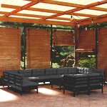 vidaXL Salon de jardin 13 Pièces avec coussins Noir Bois de pin